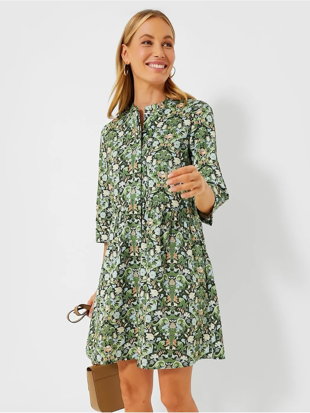 Tuckernuck Sage Deco Damask Royal Shirt Dress. Small.
